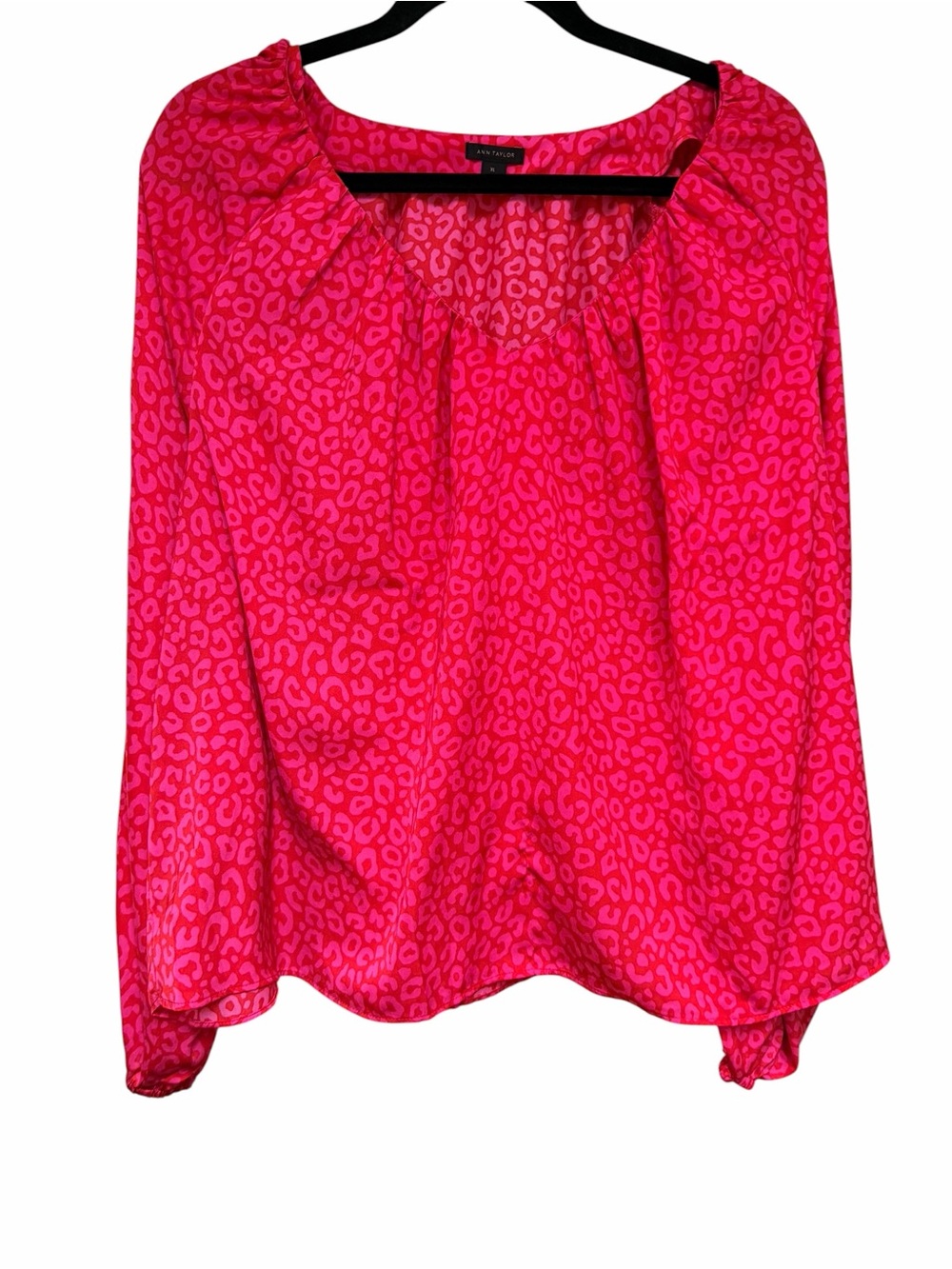 Ann Taylor Hot Pink Leopard-Print Peasant Blouse